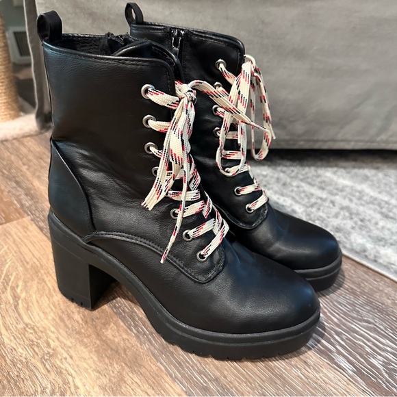 Rouge Helium Womens Regal Platform Lace Up Combat Boots Size 8 Black Side Zip - Picture 2 of 16